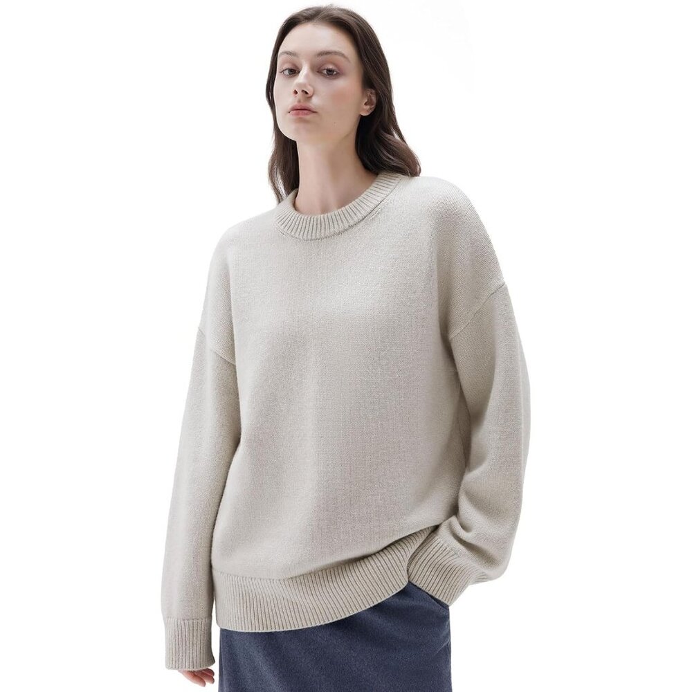 Women Cashmere Blend Oversized Crew Neck Stone Soft Warm Pullover Sweater